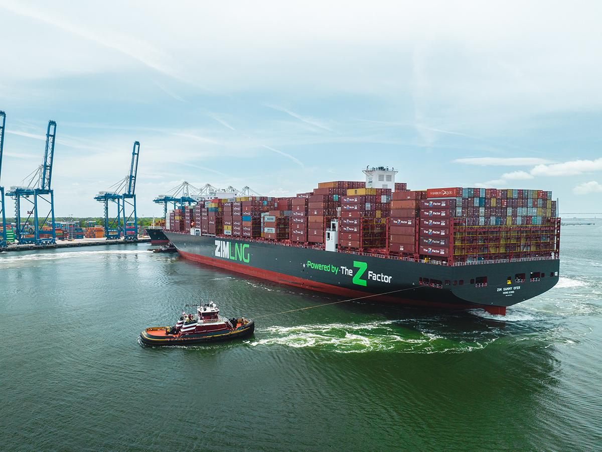 The LNG powered container ship Zim Sammy Ofer arrives in Charleston.